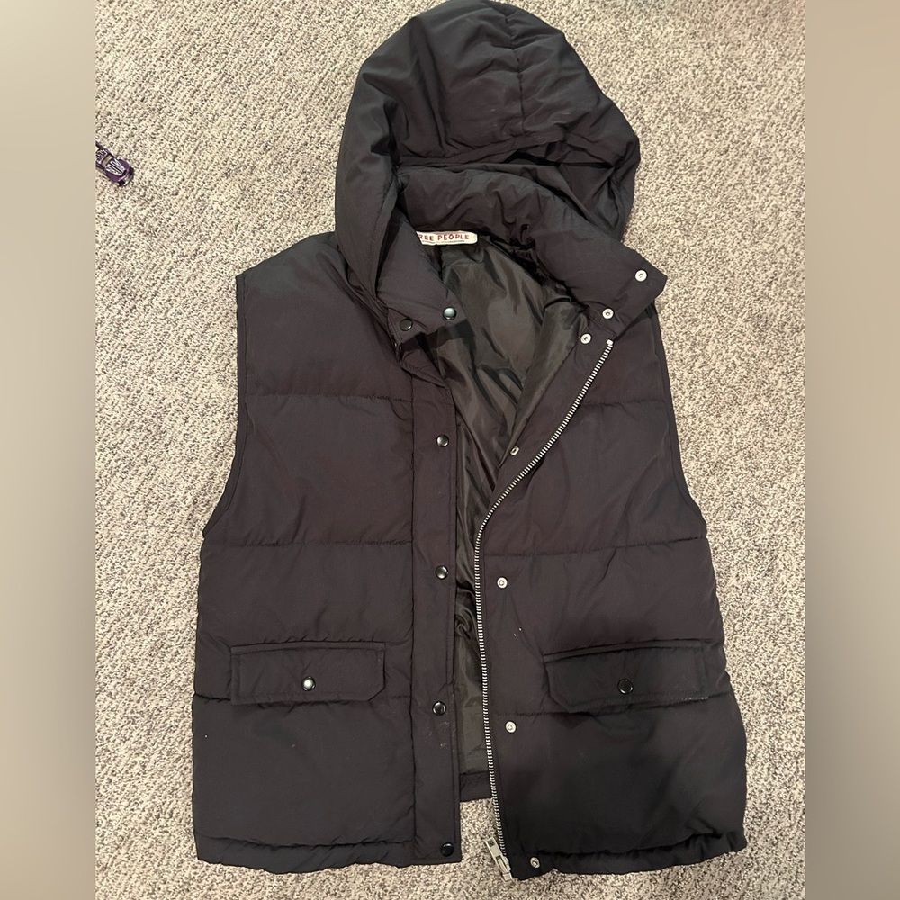 Free People Black Hooded Puffer Vest